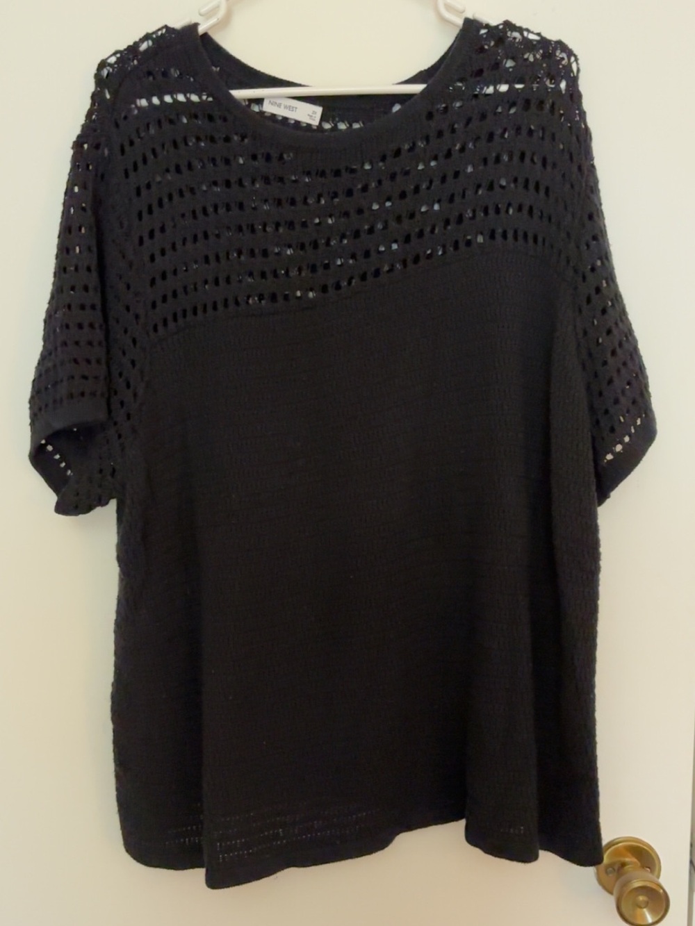Nine West Black Crochet Yoke Knit Short Sleeve Top